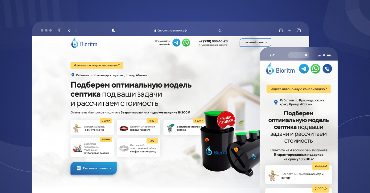 Септики производство Биоритм. Как мы привлекли 695 заявок и 125 продаж за 6 месяцев для компании по установке септиков
